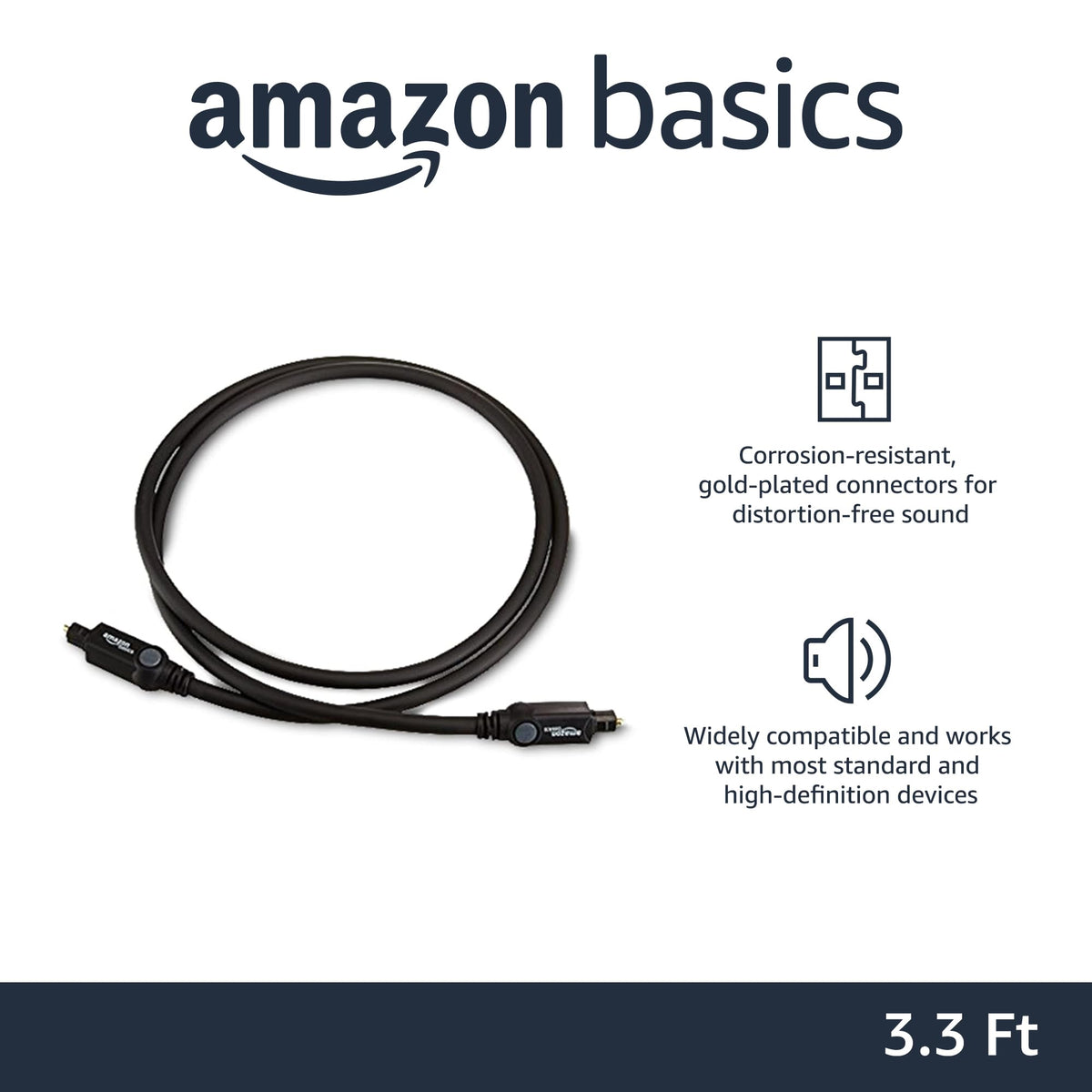 Amazon Basics Toslink Digital Optical Audio Fiber Optic Cable, Multi-Channel, for Sound Bar, Audio System, Home Theatre, Game Console, Blu-Ray Player, Gold-Plated Connectors, 6 Foot, Black