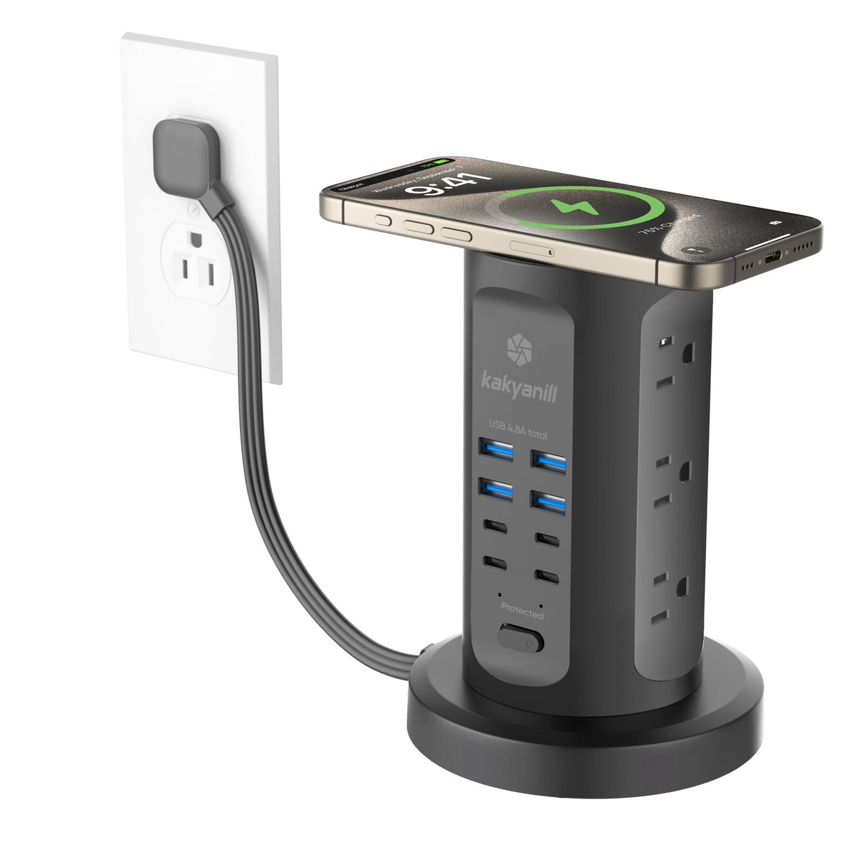 Power Strip Tower, kakyanill PD 65W Charging Station 9 AC Outlets 8 USB