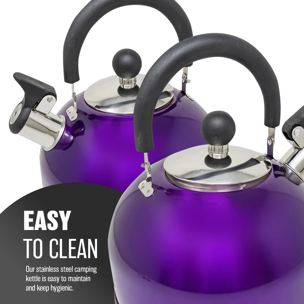 2.5L Stainless Steel Whistling Kettle - Suitable for Fishing, Camping, Hiking, Indoor & Outdoor | Camping Kettle for Gas Stove, Electric Stove, Camp Fire | Lightweight, Fast Boil, Phenolic Handle