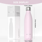 Stainless Steel Insulated Water Bottle, WATERSY Double Walled Metal Vacuum Flask Keep 24 Hrs Cold & 12 Hrs Hot Thermal Metal Sports Bottles 500ml BPA Free for Outdoor, Work, Gym, School (Black)