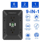 Multi Plug Wall Outlet Night Light, POWRUI 6 Outlet Extender & 3 USB Ports