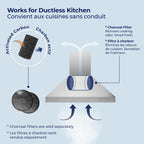 Hauslane Wall Mount Range Hood 30 Inch Convertible 350-750 CFM Low Noise