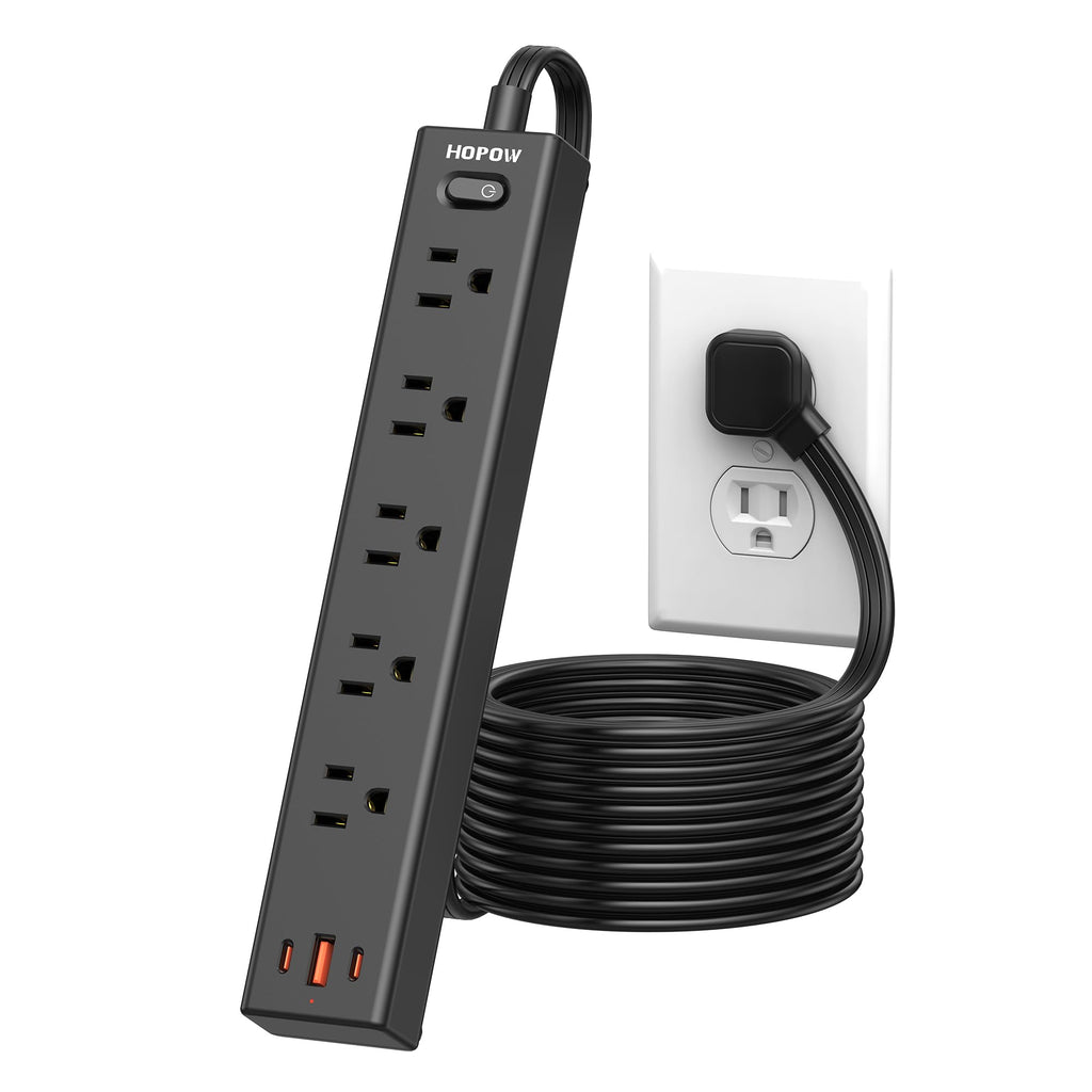 6FT Surge Protector Power Strip, 1700J, 5AC&1A2C, Flat Plug Extension Cord
