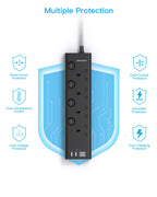 Extension Lead with USB Slots(2 USB C), 4 Way Plug Extension Socket, 1.8M