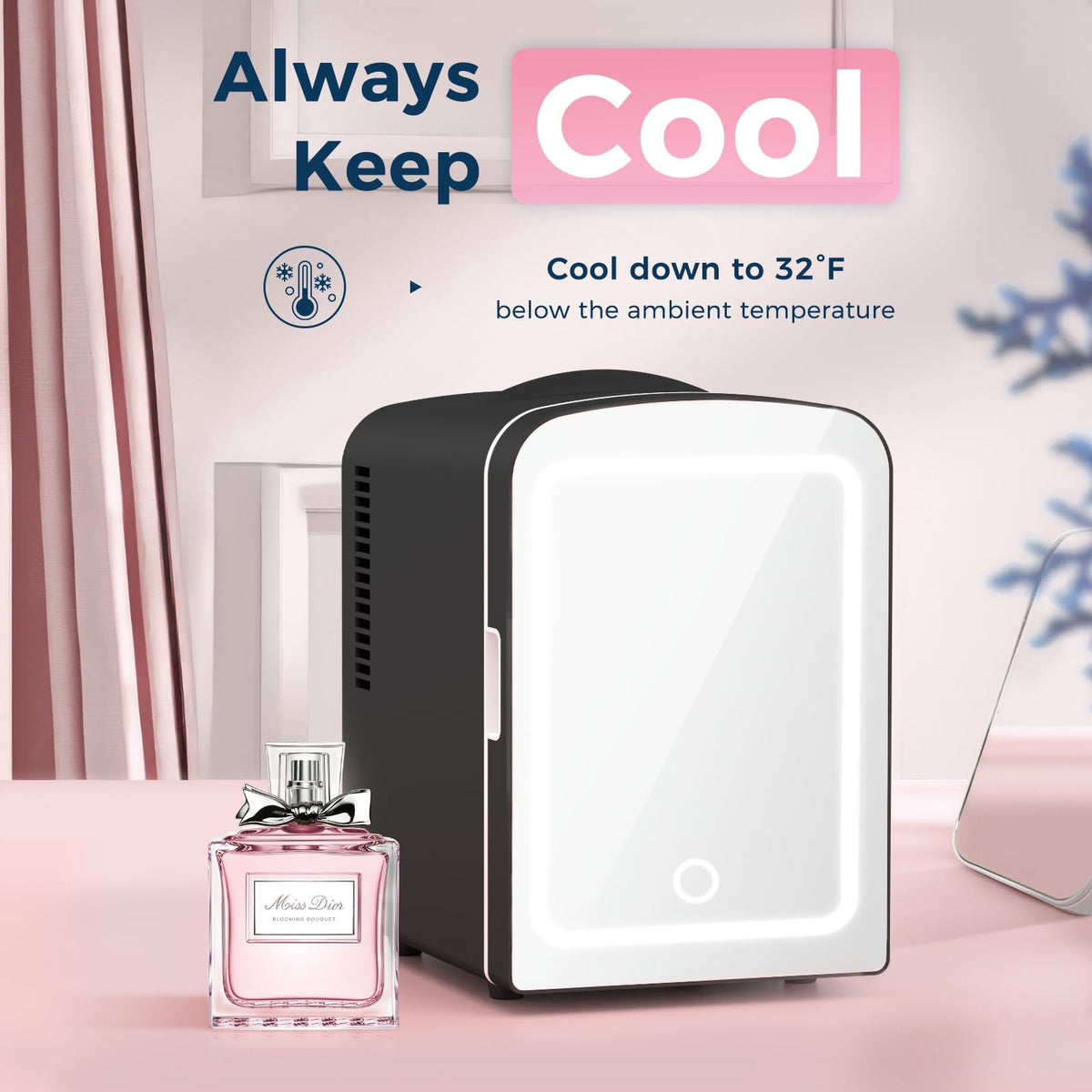 Antarctic Star Compact Refrigerator, Portable Mini Fridge, Skin Care 4L Capacity/6 Cans, for Bedroom, Car, Office & Dorm, Small Cooler for Cosmetics, Beverage and Food, White