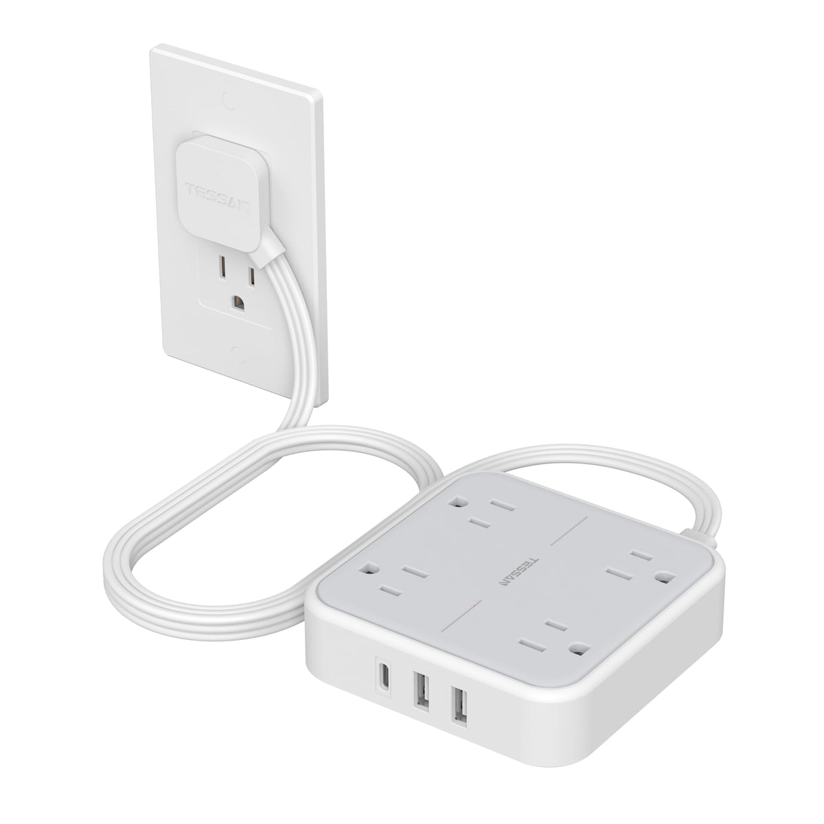 TESSAN PD 20W Surge Protector Extension Cord 5Ft, Flat Plug Power Strip