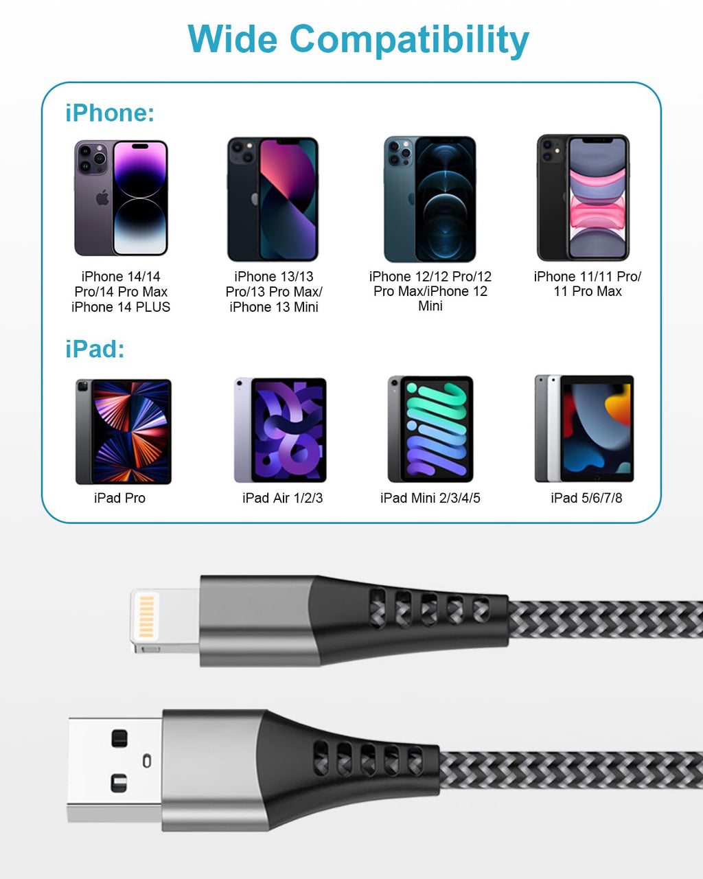 iPhone Charger Cable 2M 2Pack[Apple MFi Certified], USB to Lightning Cable 2M Nylon iPhone Cables Fast Charging for Apple iPhone 14 13 12 Pro Max XR XS 8 7 6 5 SE iPad