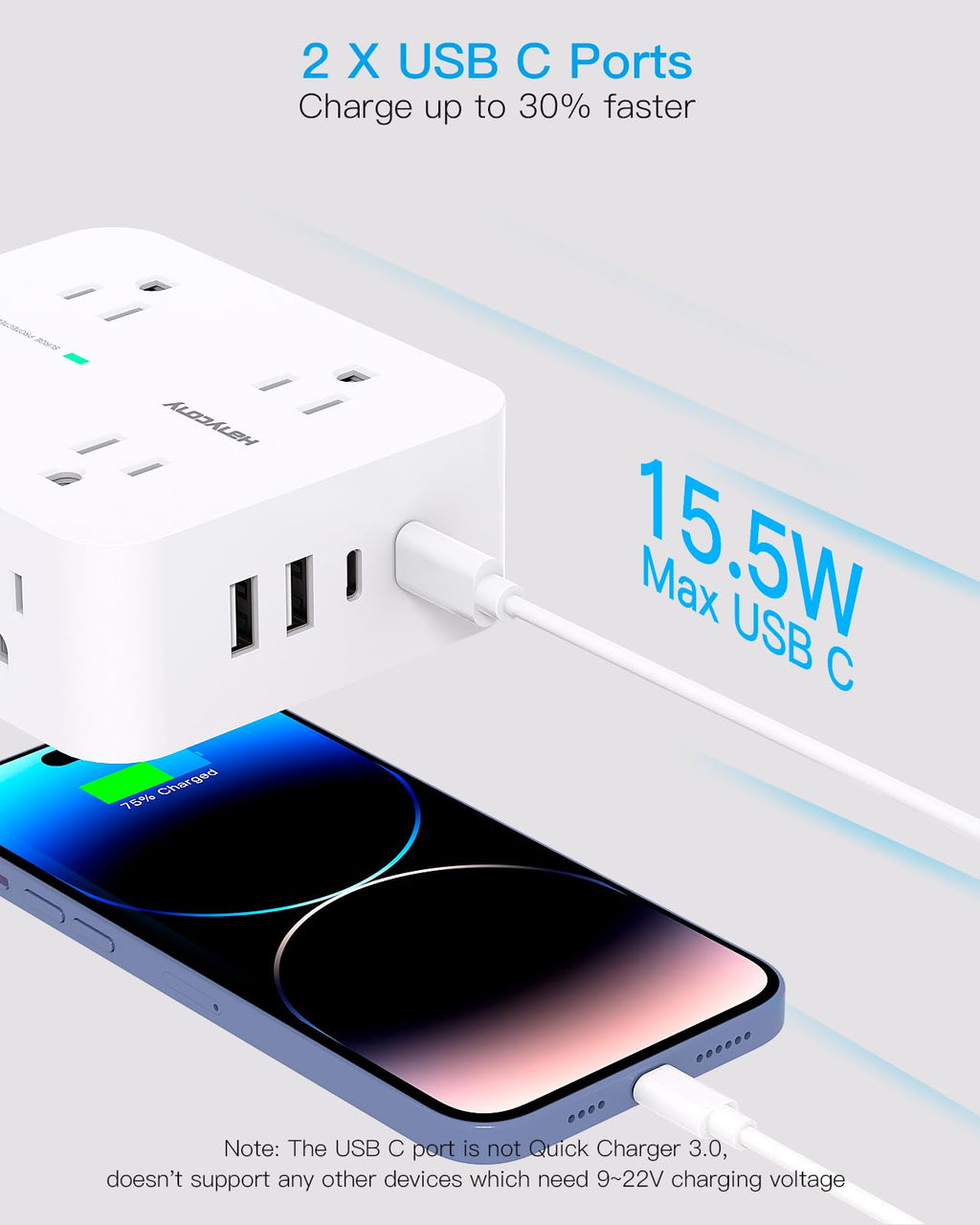 HANYCONY Surge Protector Power Strip, 10 Ft Braided Extension Cord, 1080J