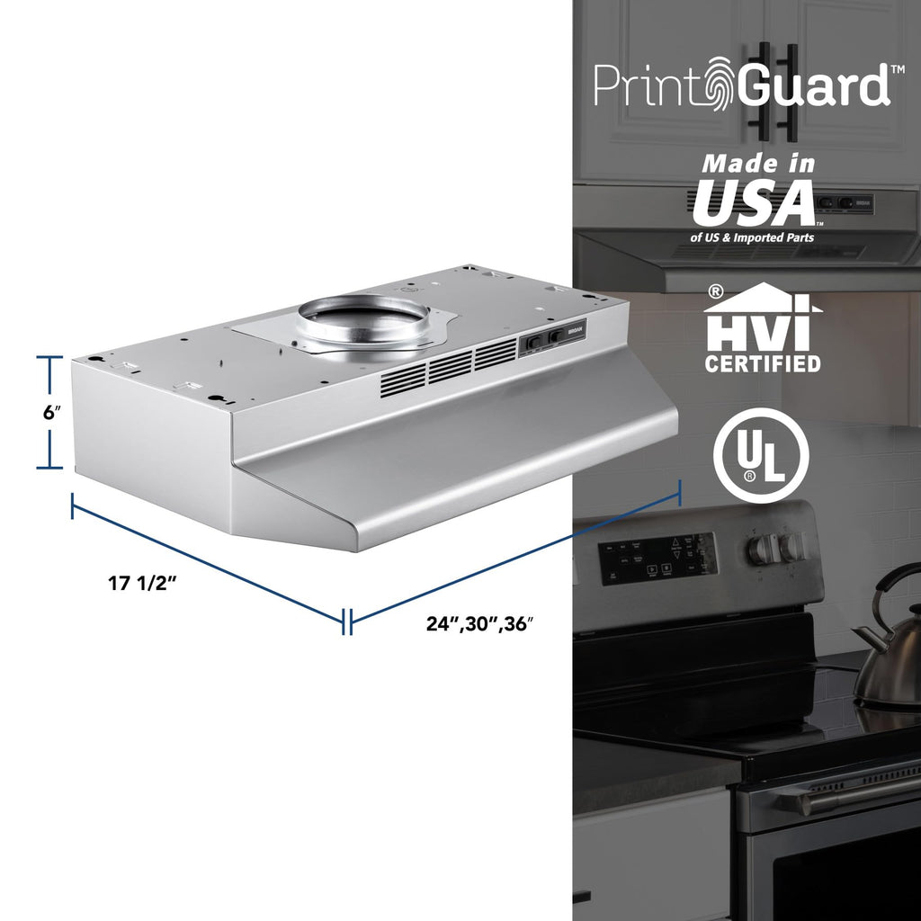 Broan-NuTone F403011 Insert with Light, Exhaust Fan for Under Cabinet Two-Speed Four-Way Convertible Range Hood, 30-Inch, White on White