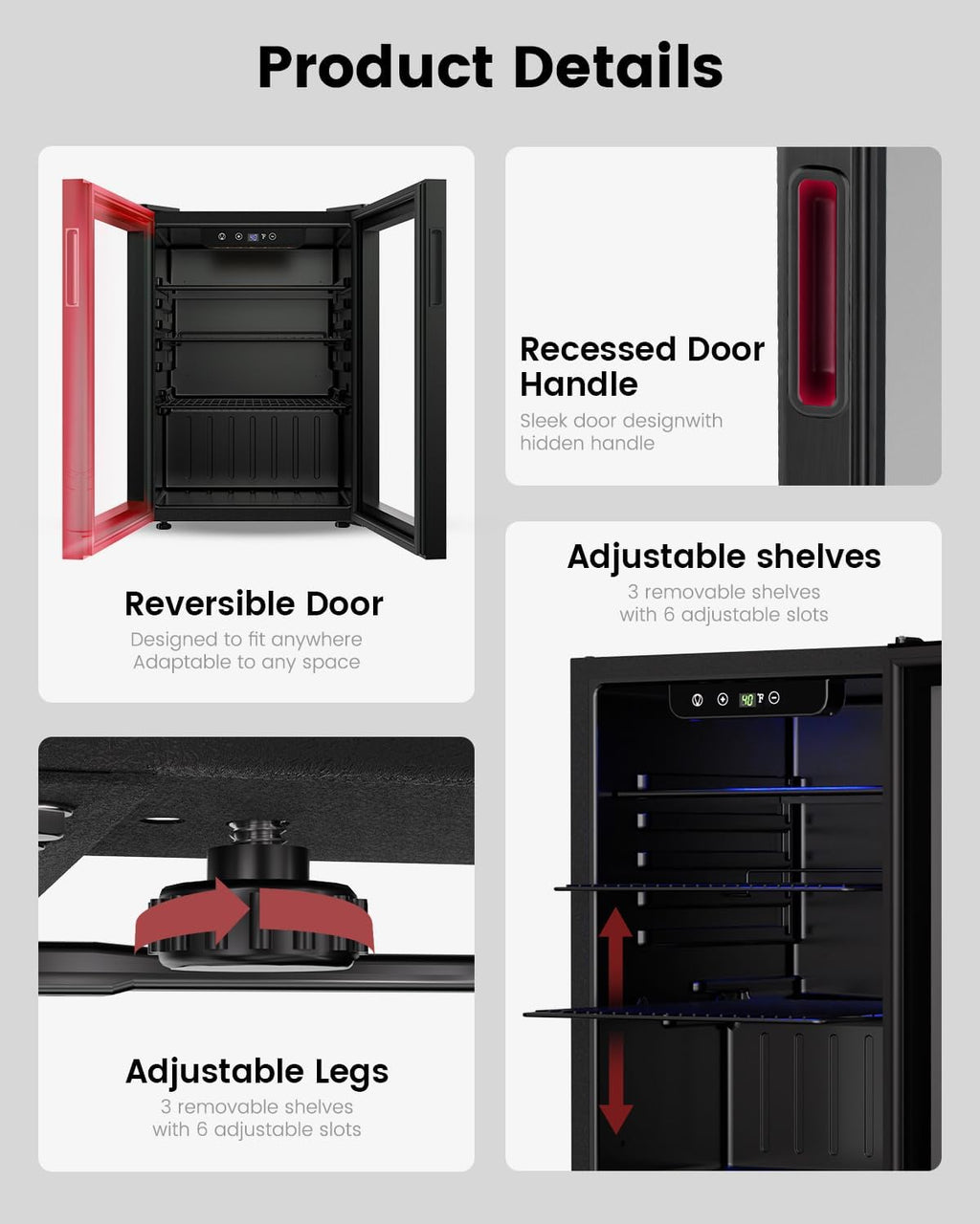 Feelfunn 2.6CuFt Beverage Refrigerator, 95 Can Mini Fridge with Glass Door
