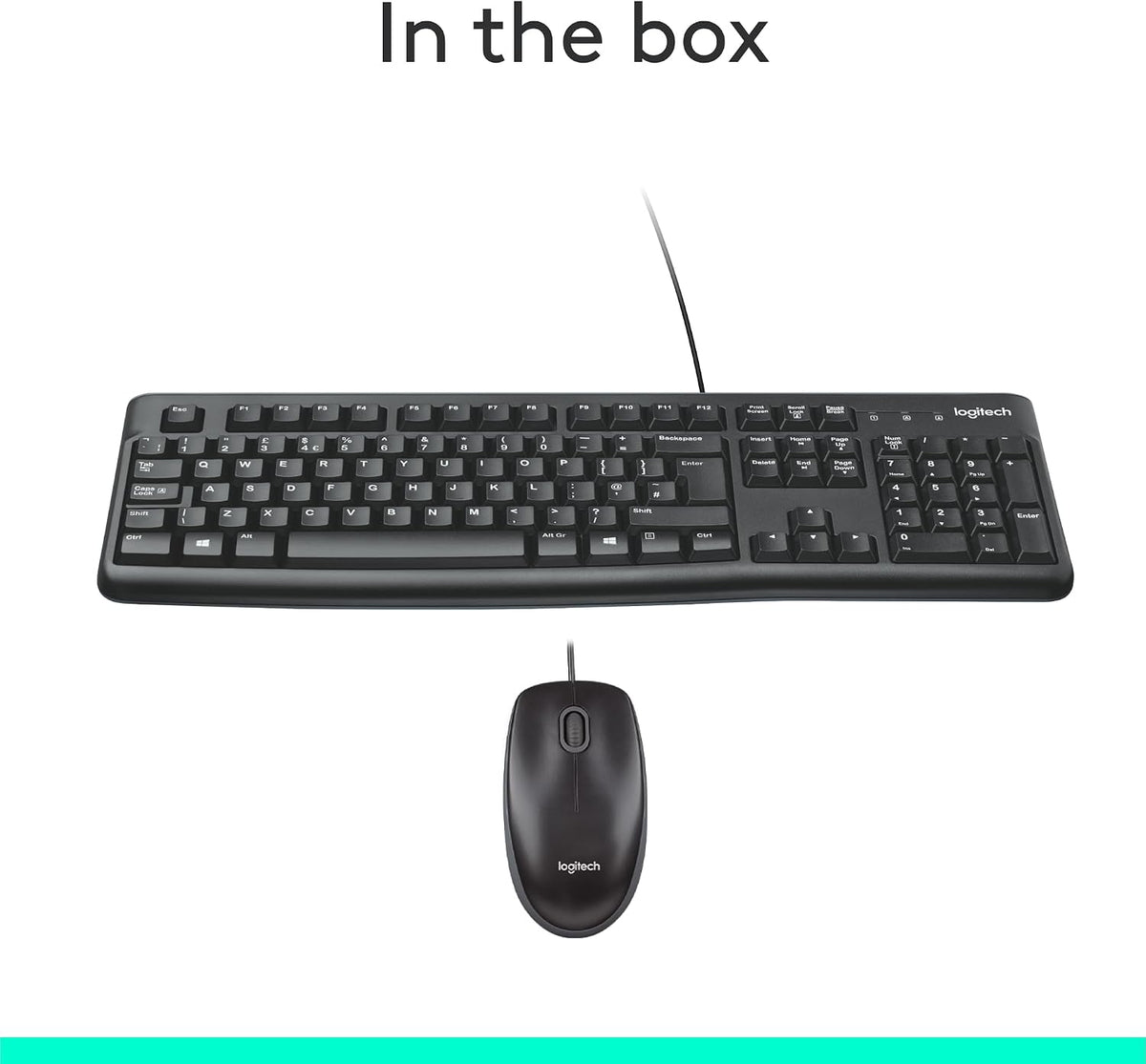 Logitech MK120 Wired Keyboard and Mouse Combo for Windows, Optical Wired Mouse, Full-Size Keyboard, USB Plug-and-Play, Compatible with PC, Laptop, QWERTY UK English Layout - Black