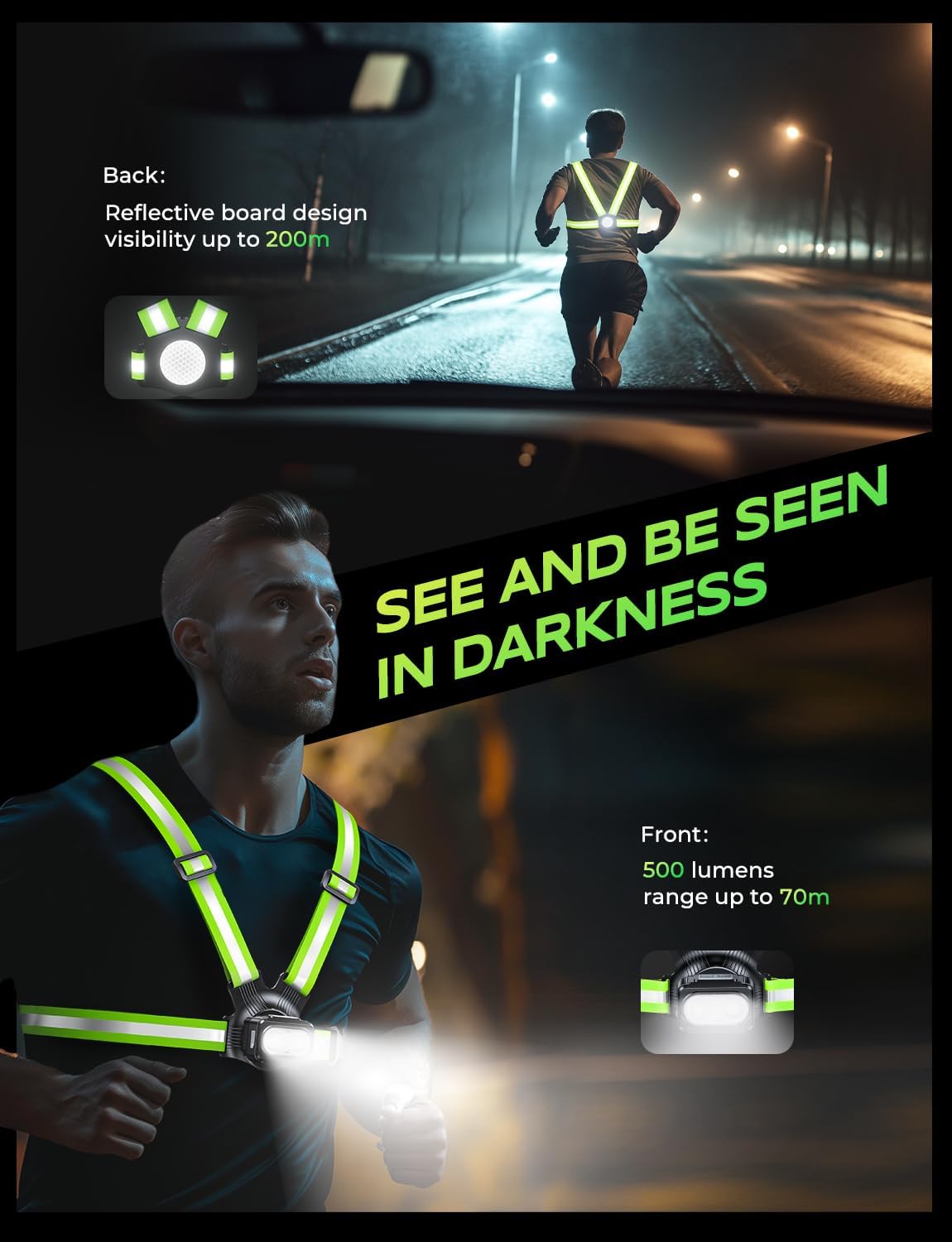 Running Lights for Runners, 500LM Chest Running Light with 7 Modes