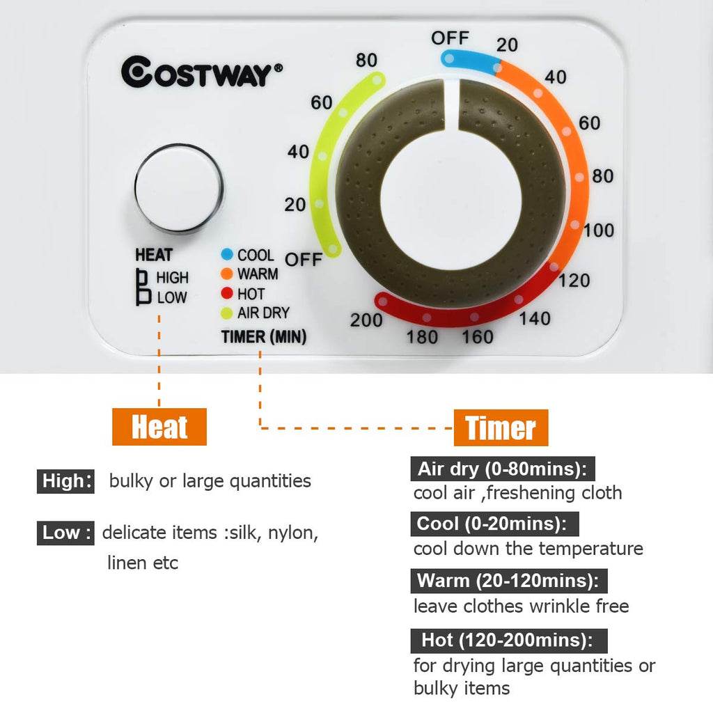 COSTWAY 1.5 Cu.ft. Portable Clothes Dryer,850W Compact Laundry Dryer,Silver