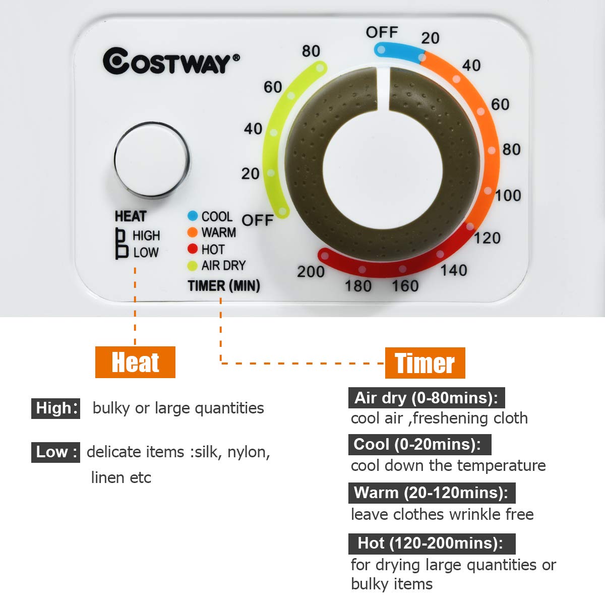 COSTWAY 1.5 Cu.ft. Portable Clothes Dryer,850W Compact Laundry Dryer,Silver