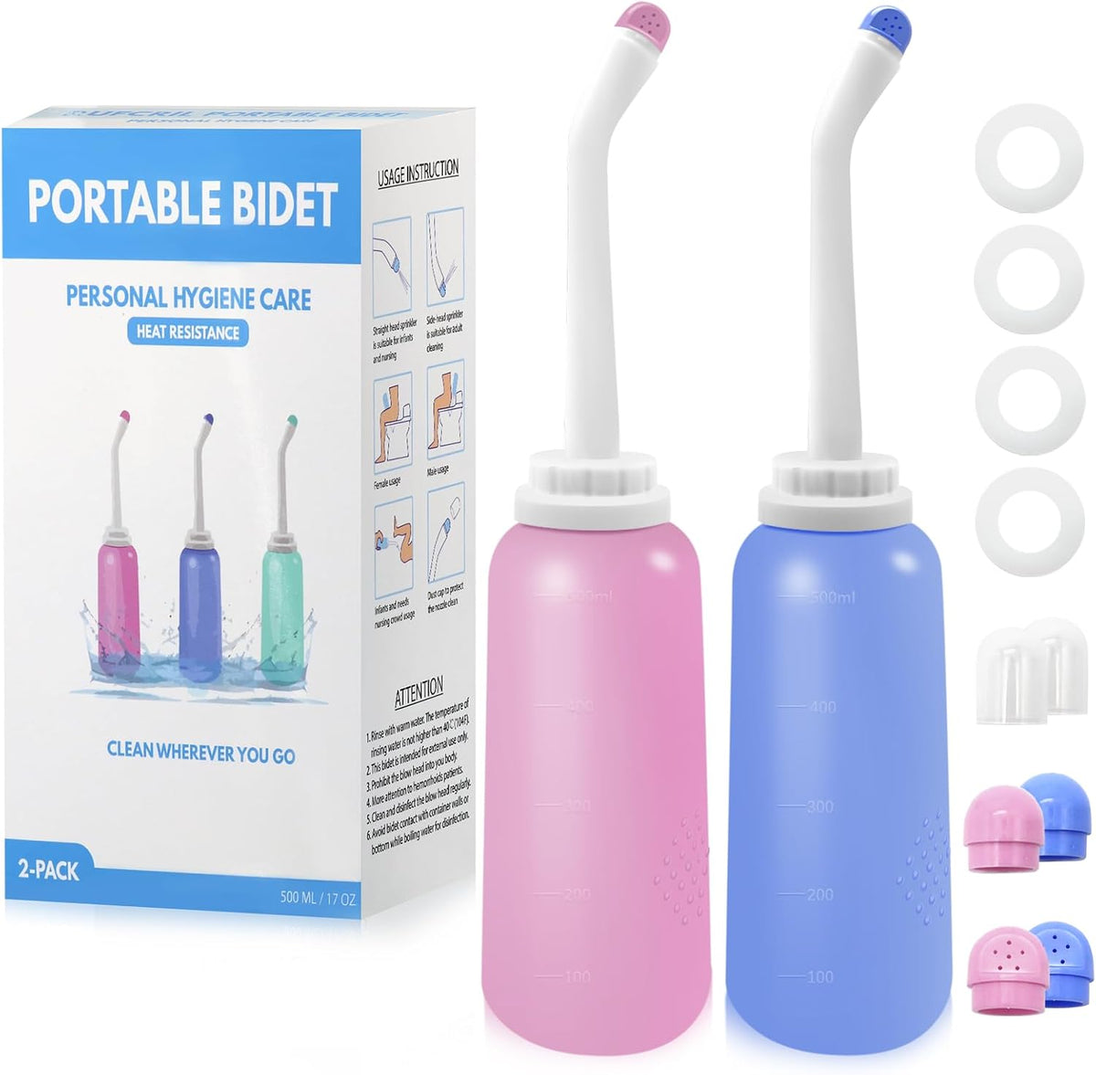 Portable Bidet 2 Pack, RUFCRIL 500ml Peri Bottle Postpartum, Boilable TPE
