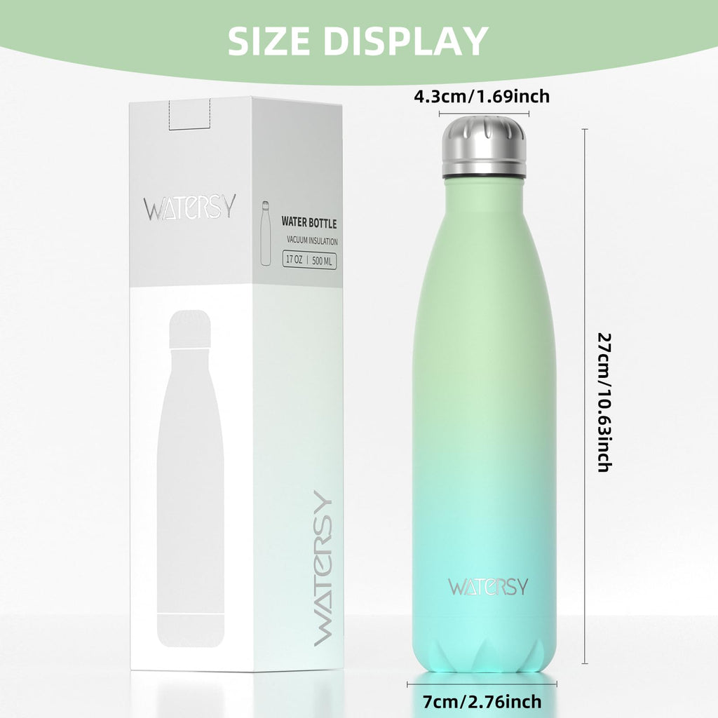 Stainless Steel Insulated Water Bottle, WATERSY Double Walled Metal Vacuum Flask Keep 24 Hrs Cold & 12 Hrs Hot Thermal Metal Sports Bottles 500ml BPA Free for Outdoor, Work, Gym, School (Black)