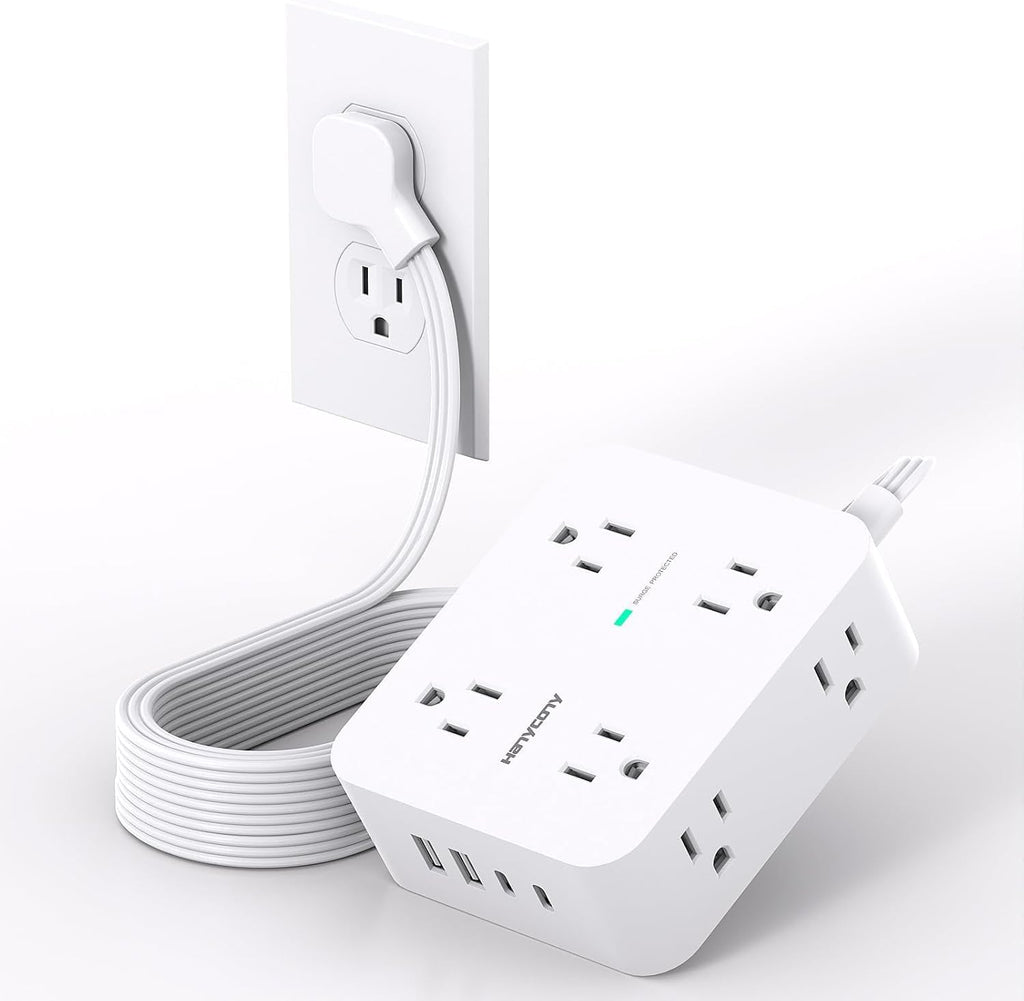 Extension Cord 10 Ft, Ultra Thin Flat Plug Power Strip Surge Protector