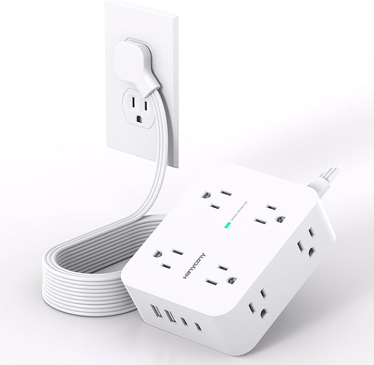 Extension Cord 10 Ft, Ultra Thin Flat Plug Power Strip Surge Protector