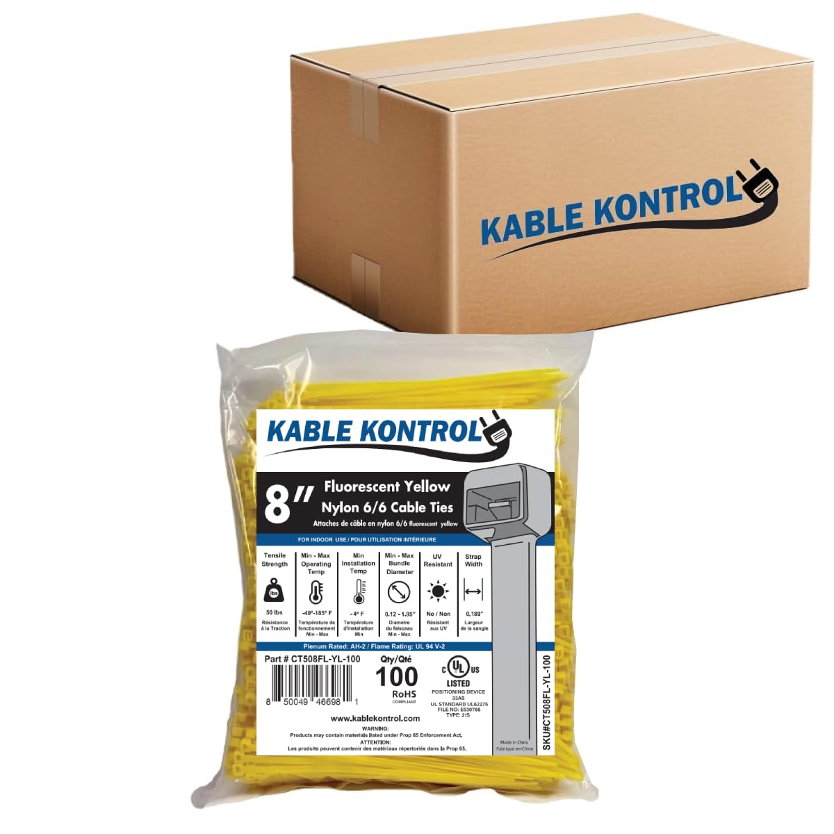Kable Kontrol Cable Zip Ties, 4 Inch, 100 Pcs, 18lbs Test, Gray