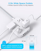 10 Ft Extension Cord, Flat Power Strip with 4 Outlets 4 USB Ports (2 USB C)