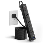 SUPERDANNY 6Ft Thin Extension Cord, Flat Plug Surge Protector Power Strip