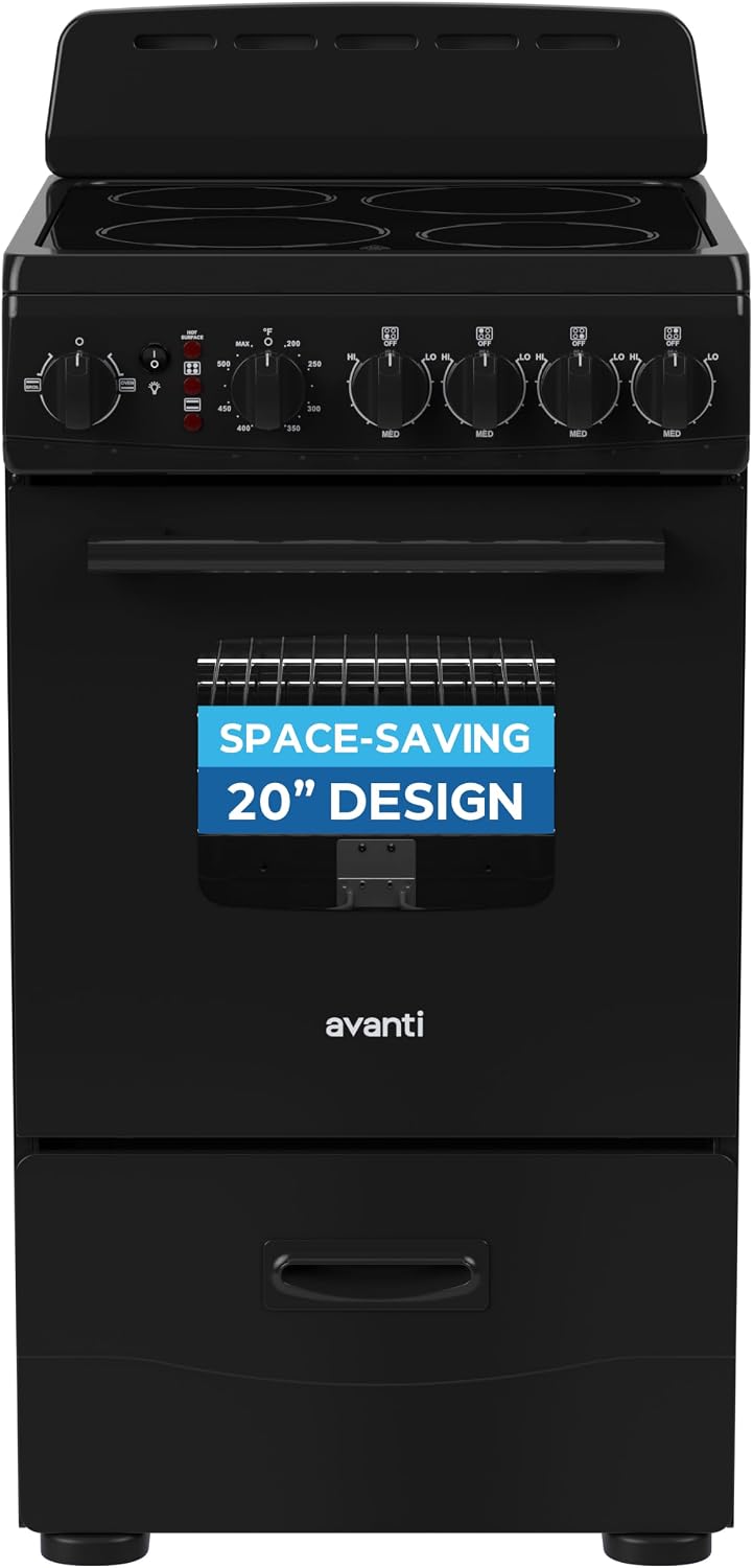Avanti 20-Inch Freestanding Electric Range with Ceramic Glass Cooktop, in Black (CERU200P1B)