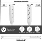 CABOCASA 3FT Flat Plug Extension Cord Power Strip 3 Outlets White Upward