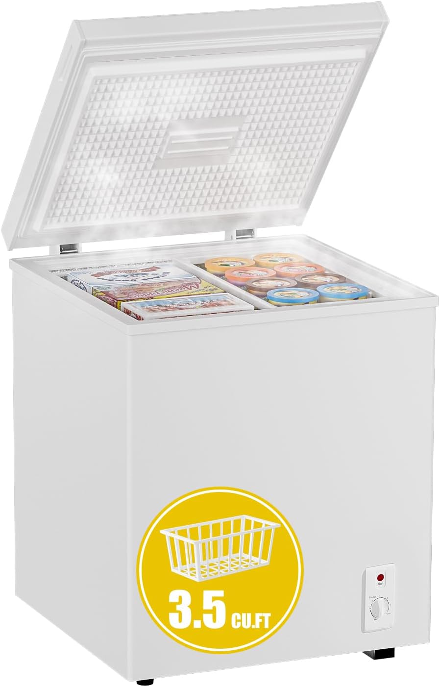 7.0 Cu Ft Chest Freezer - Energy Saving Quiet Top Open Door Mini Freezer Adjustable 6 Thermostat - Compact Small Deep Freezer w/Removable Basket and Defrost Water Drain for Home/Apartment/Garage