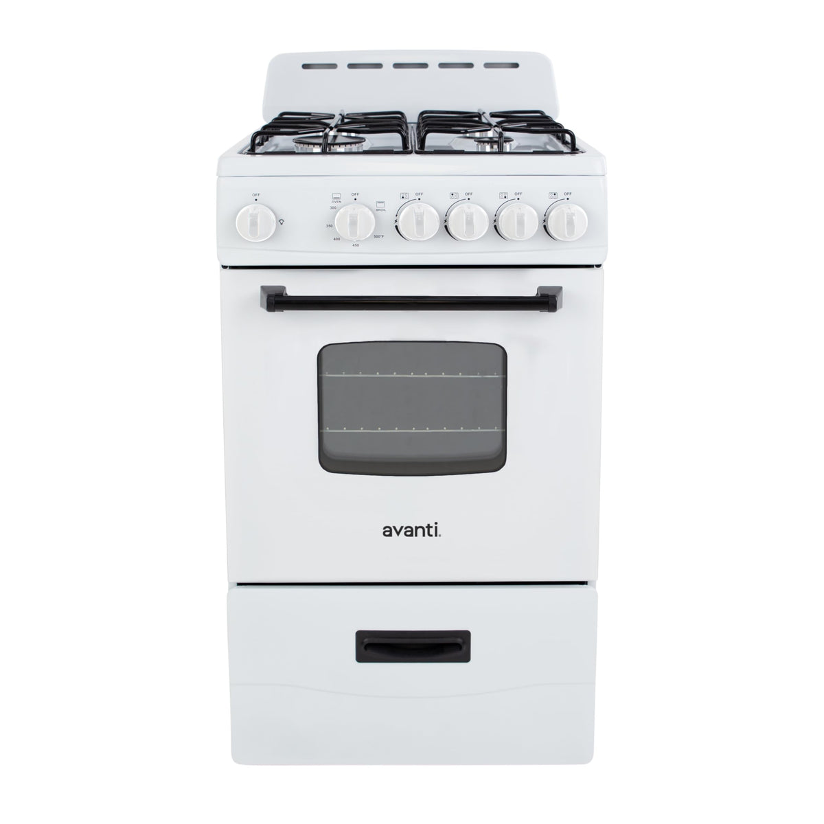 Avanti Compact Gas Range Oven, 4 Sealed Burners, 20-Inch, Stainless Steel