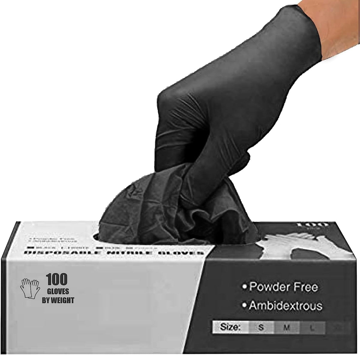 Black Nitrile Disposable Gloves - Latex-Free, Powder-Free, Pack of 100, Strong and Puncture-Resistant, Medical, Food Handling, Tatoo Barber Shop Gloves (Medium)