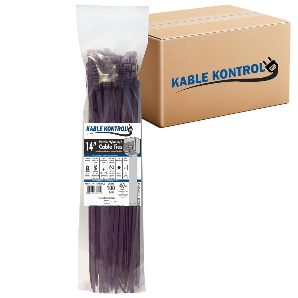 Kable Kontrol Cable Zip Ties, 4 Inch, 100 Pcs, 18lbs Test, Gray