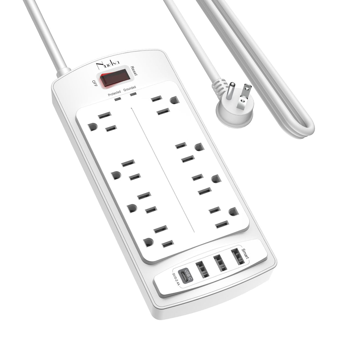Surge Protector Power Strip - Nuetsa Flat Plug Extension Cord with 8 Outlets and 4 USB Ports, 6 Feet Power Cord, 2700 Joules, ETL Listed, Black