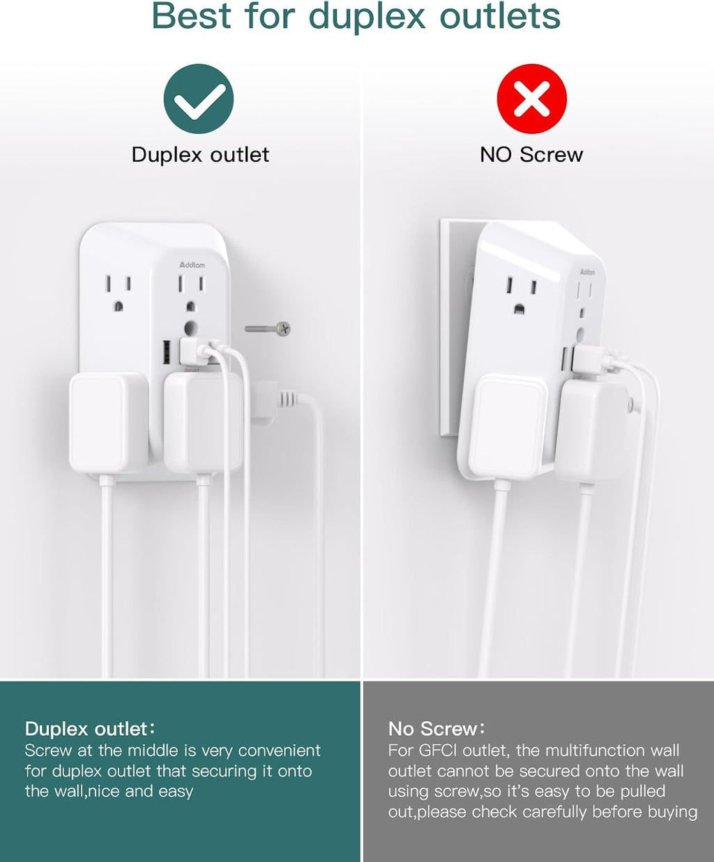 Addtam 6-Outlet Extender Surge Protector, Multi Plug Wall Outlet with 4 USB Wall Charger(PD 30W), Plug Extension Outlet with 1800J, Outlet Splitter Power Strip for Home Office, White