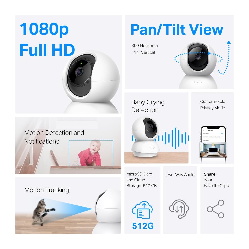 Tapo C210 2K 3MP Pan/Tilt Indoor Security Camera Pet Camera House Security