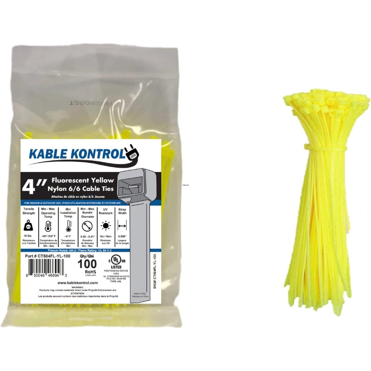 Kable Kontrol Cable Zip Ties, 4 Inch, 100 Pcs, 18lbs Test, Gray