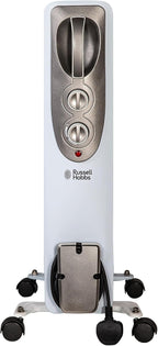 Russell Hobbs 2000W/2KW Oil Filled Radiator, 9 Fin Portable Electric Heater - White, Adjustable Thermostat with 3 Heat Settings, Safety Cut-off, 20 m sq Room Size, RHOFR5002, 2 Year Guarantee