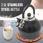2.5L Stainless Steel Whistling Kettle - Suitable for Fishing, Camping, Hiking, Indoor & Outdoor | Camping Kettle for Gas Stove, Electric Stove, Camp Fire | Lightweight, Fast Boil, Phenolic Handle