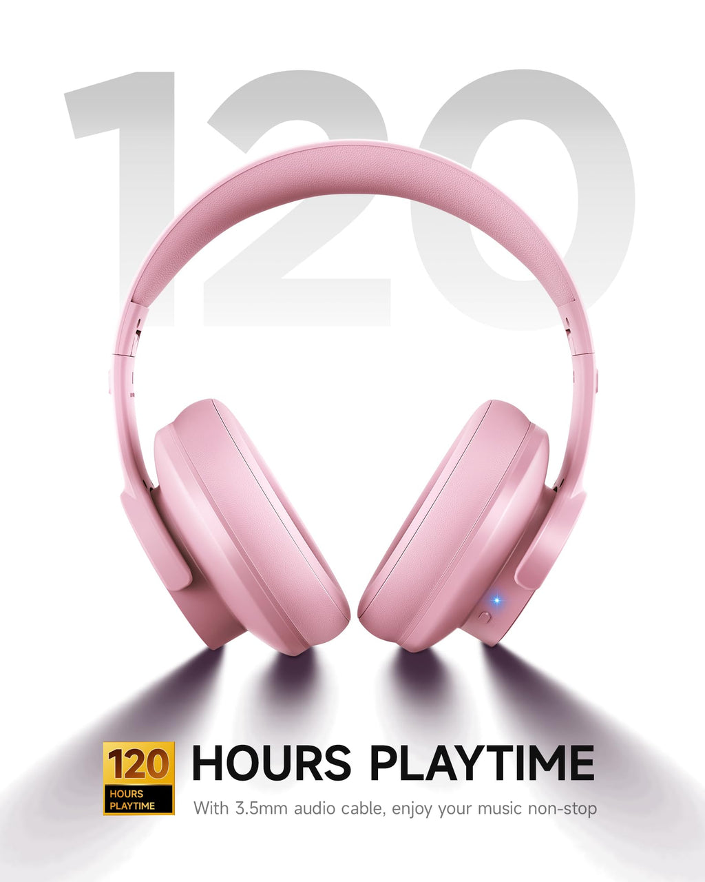 Picun B8 Wireless Bluetooth Headphones, 120H Playtime, 3EQ Modes, Black