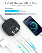 Travel Essentials, 22.5W/4.5A Flat Plug Power Strip, 6 Ft Extension Cord