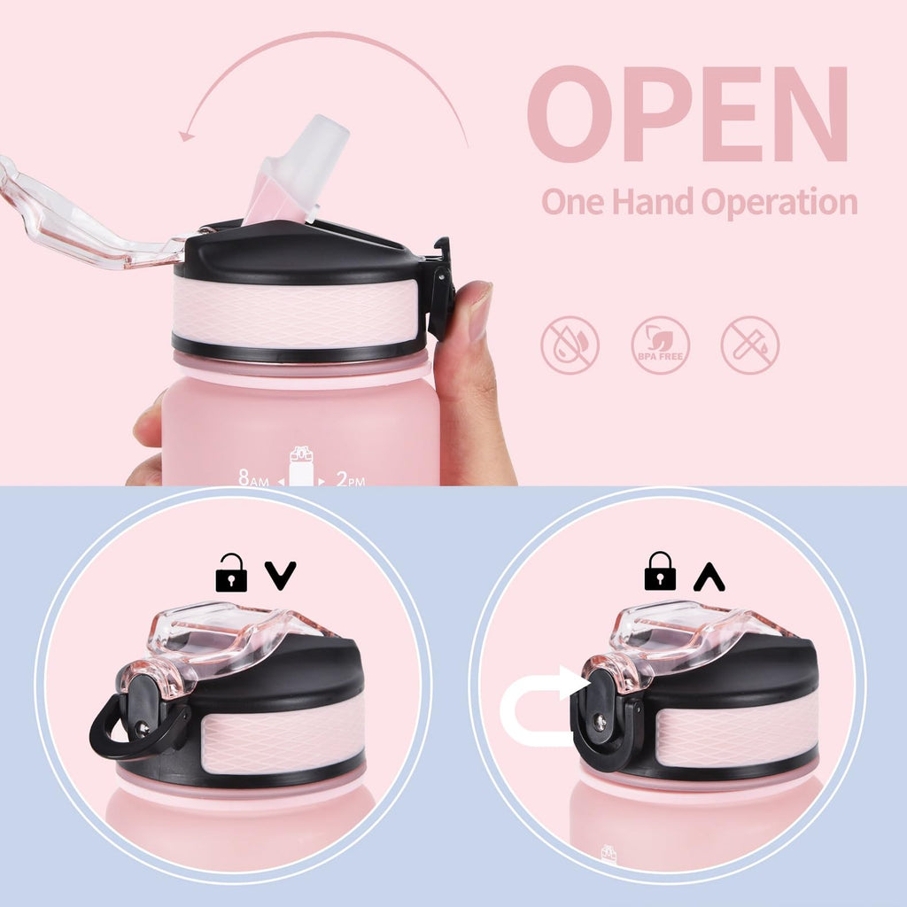 EYQ 1L Water Bottle, 1 Litre Water Bottle with Straw, 32oz Leak-Proof Motivational Sports Drinks Bottle with Time Marker, Tritan BPA-Free, Drinking Waterbottles for Gym Outdoor Sports