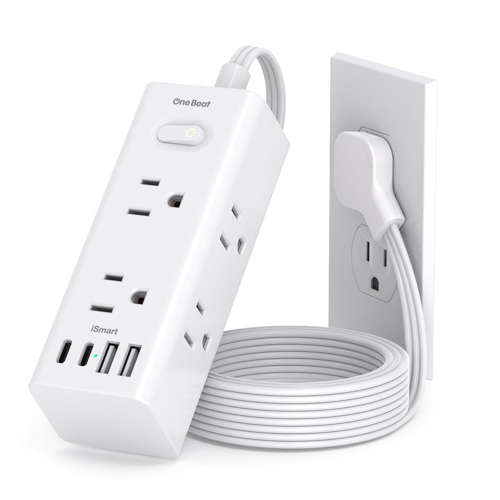 One Beat 10Ft Extension Cord with Multiple Outlets,Flat Plug Power Strip