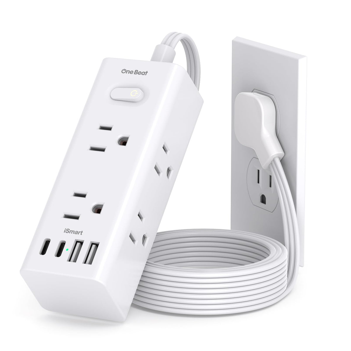 One Beat 10Ft Extension Cord with Multiple Outlets,Flat Plug Power Strip
