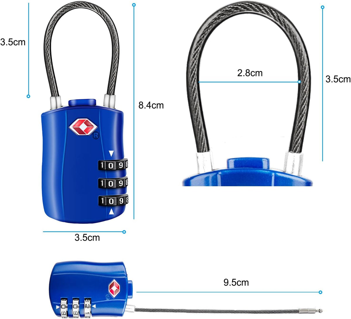 Diyife TSA Approved Luggage Locks with Flexible Steel Cable, Easy to Set up