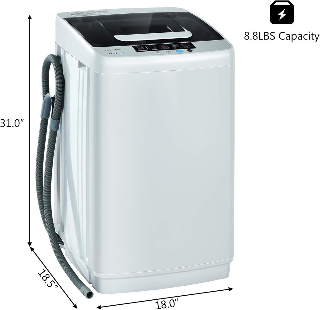 COSTWAY 8.8LBS Portable Washing Machine, Full-Automatic w/Drain Pump, White