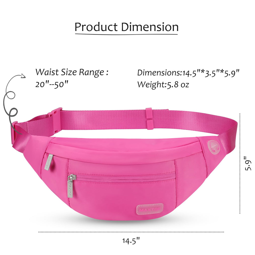 MAXTOP Large Bumbag Waist Fanny Pack Running Belt for Men Women Unisex Bum Bag with Headphone Jack and 4-Zipper Pockets Adjustable Belt for Travel Running Jogging Workout Hiking Gifts All Black