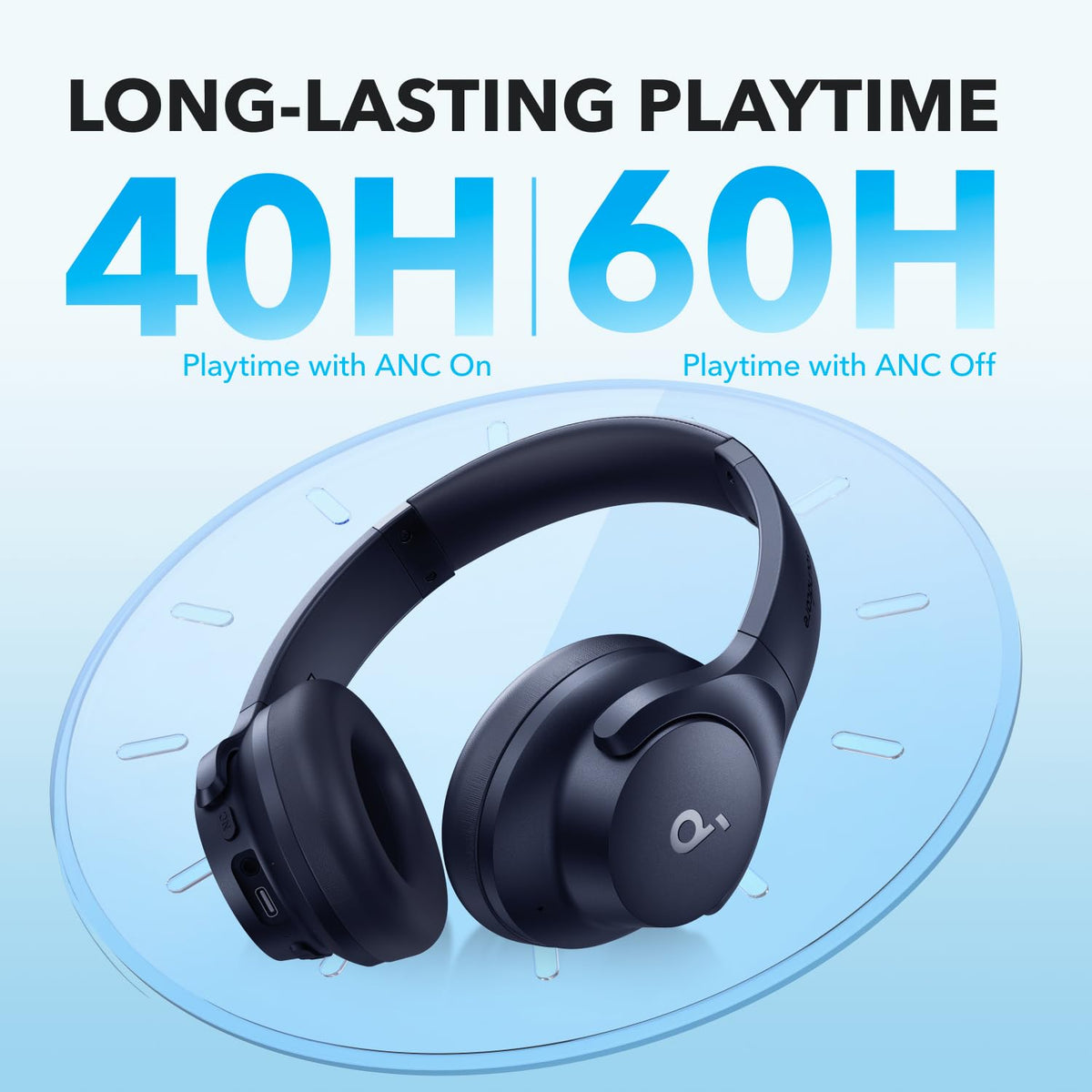 Soundcore by Anker Q20i Headphones with Protective Case, Blue, Bundle