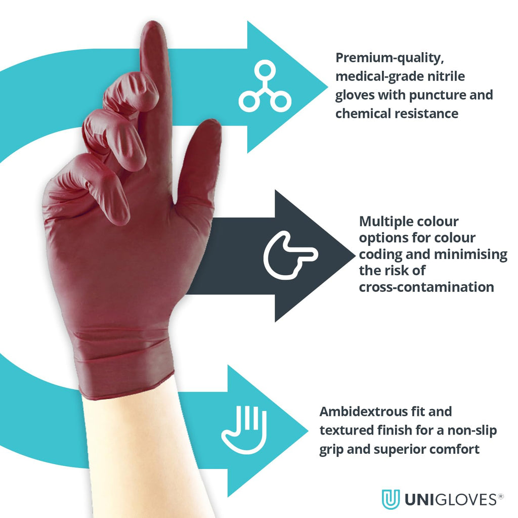 UNIGLOVES Black Pearl Nitrile Examination Gloves - Multipurpose, Powder Free and Latex Free Disposable Gloves - Box of 100 Gloves, Black, Large (GP0034)