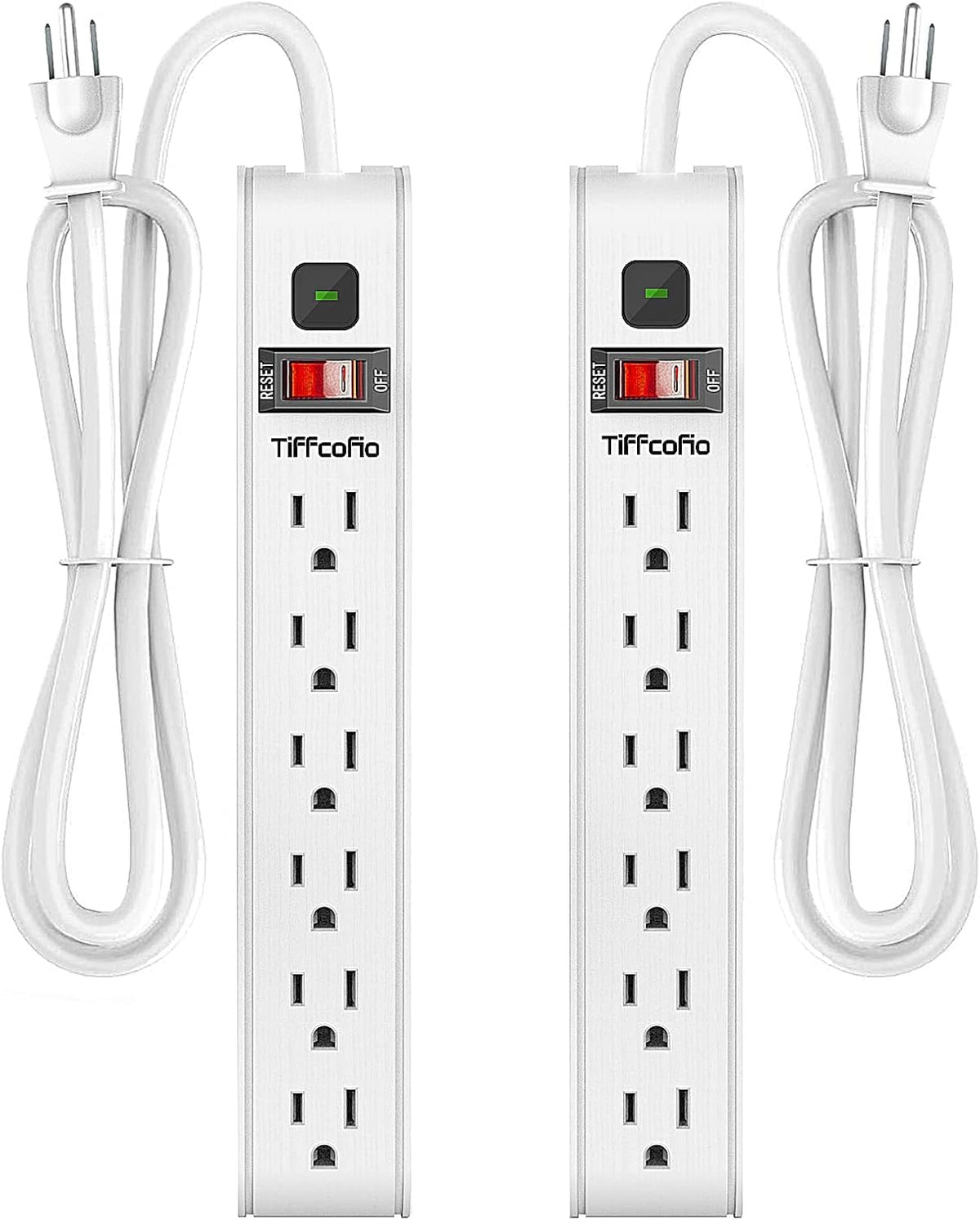 TiFFCOFiO Surge Protector Power Strip, 6 Feet Extension Cord, 600 Joules Surge Protection, Multiple Protection 6 Outlet Strip, 14 AWG Cord, 15A/1875W, ETL Listed