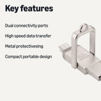 Amazon Basics USB Flash Drive, Thumb Drive Memory Stick with USB C and USB A Dual Ports, 128GB, Champagne Silver