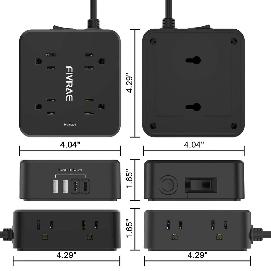 10Ft Extension Cord with Multiple Outlets, 8 Outlets and 4 USB Ports